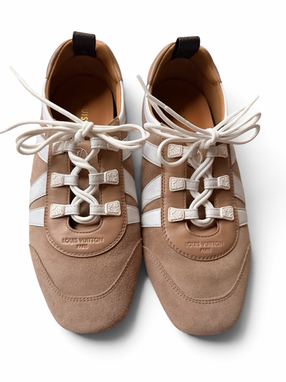 Louis Vuitton Tan and White Suede Sneakerina Size 38